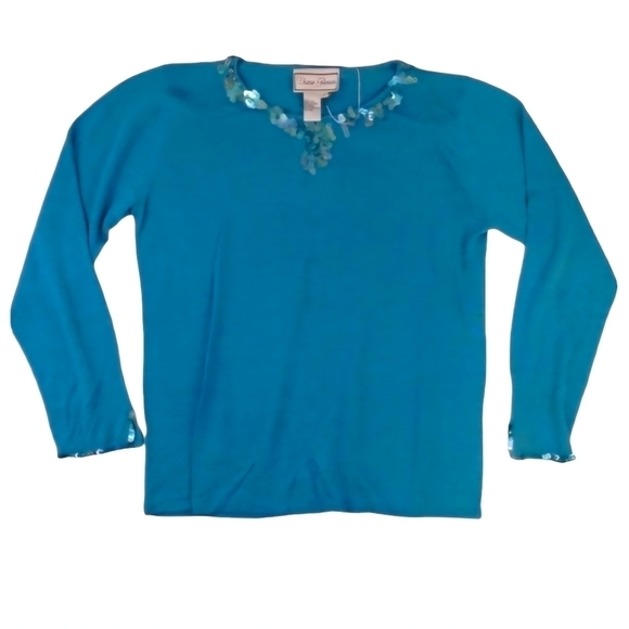 Diane Gilman Womens Blue/ Turquoise 100% Silk Sweater w/ Sequins - Picture 5 of 13